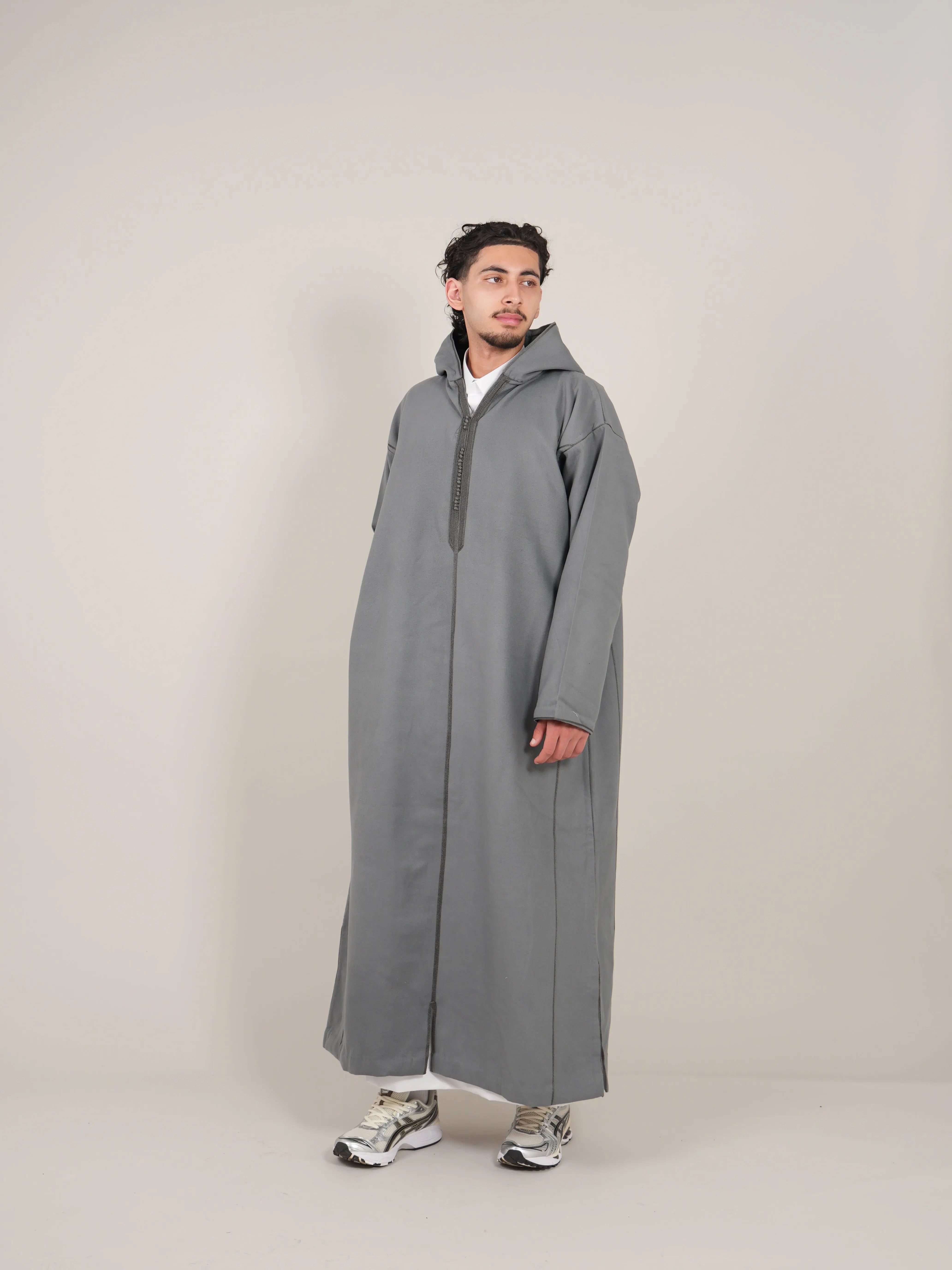 Men's Grey Moroccan Djellaba | Hooded Winter Thobe | YAZIR – YAZIRCO