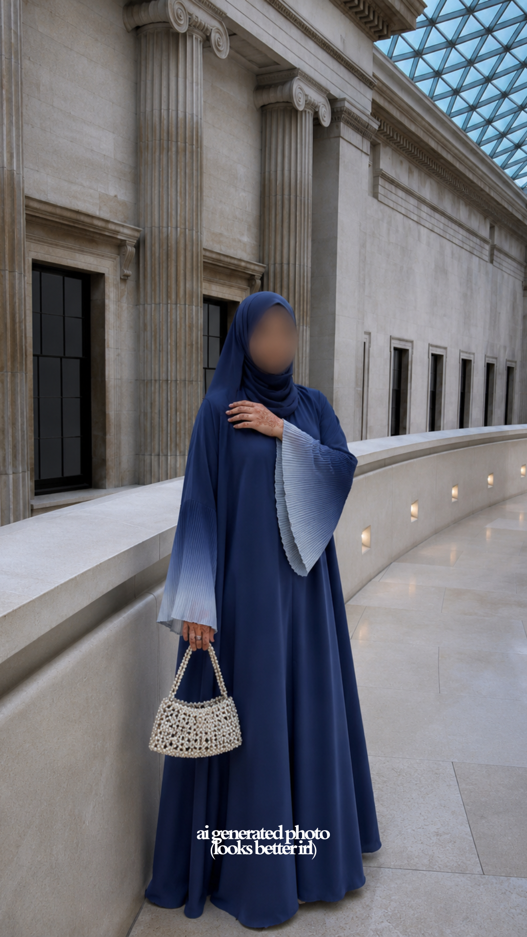 Ocean Lapis Pleated Open Abaya With Hijab