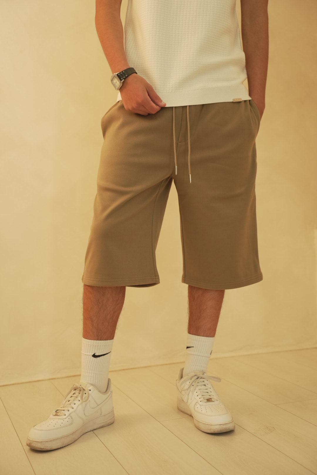 Relaxed Corduroy Shorts in Taupe