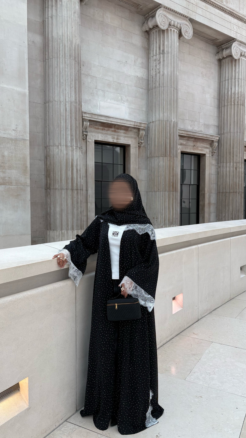Noura Lace Dot Abaya - Black Polka Dot Abaya with Lace Hijab