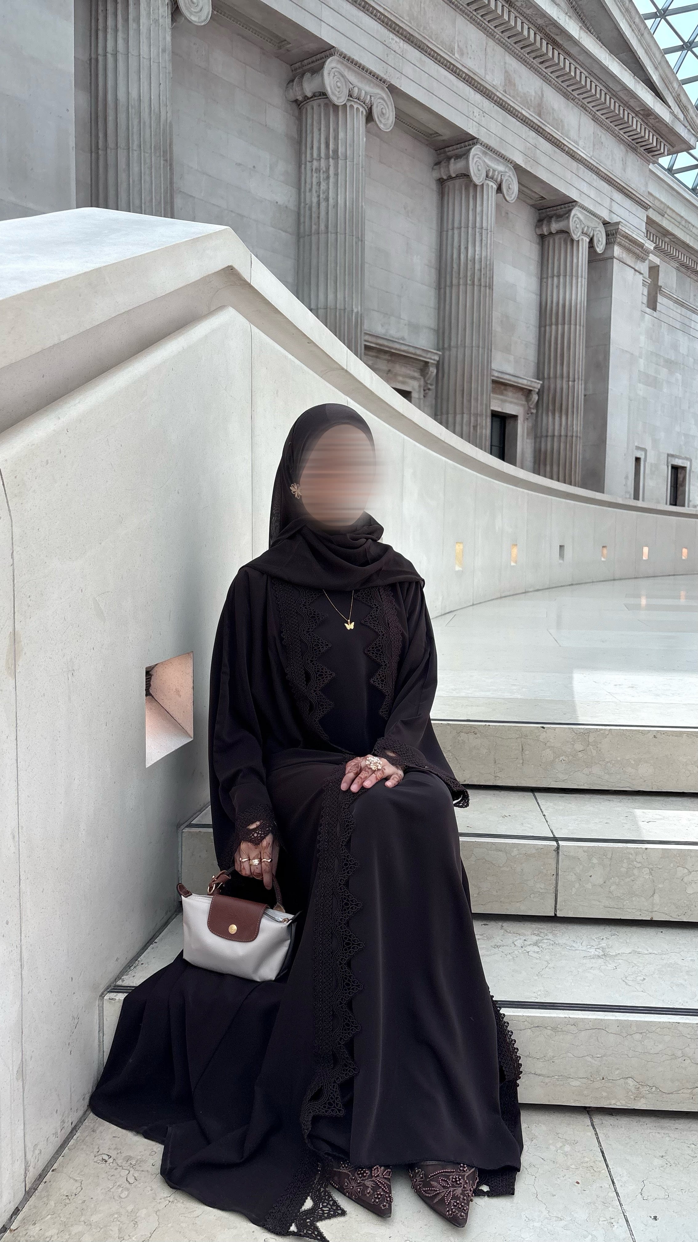 Sereen Lace Abaya 4 Piece Set – Brown Modest Abaya with Hijab, Slip Dress & Robe