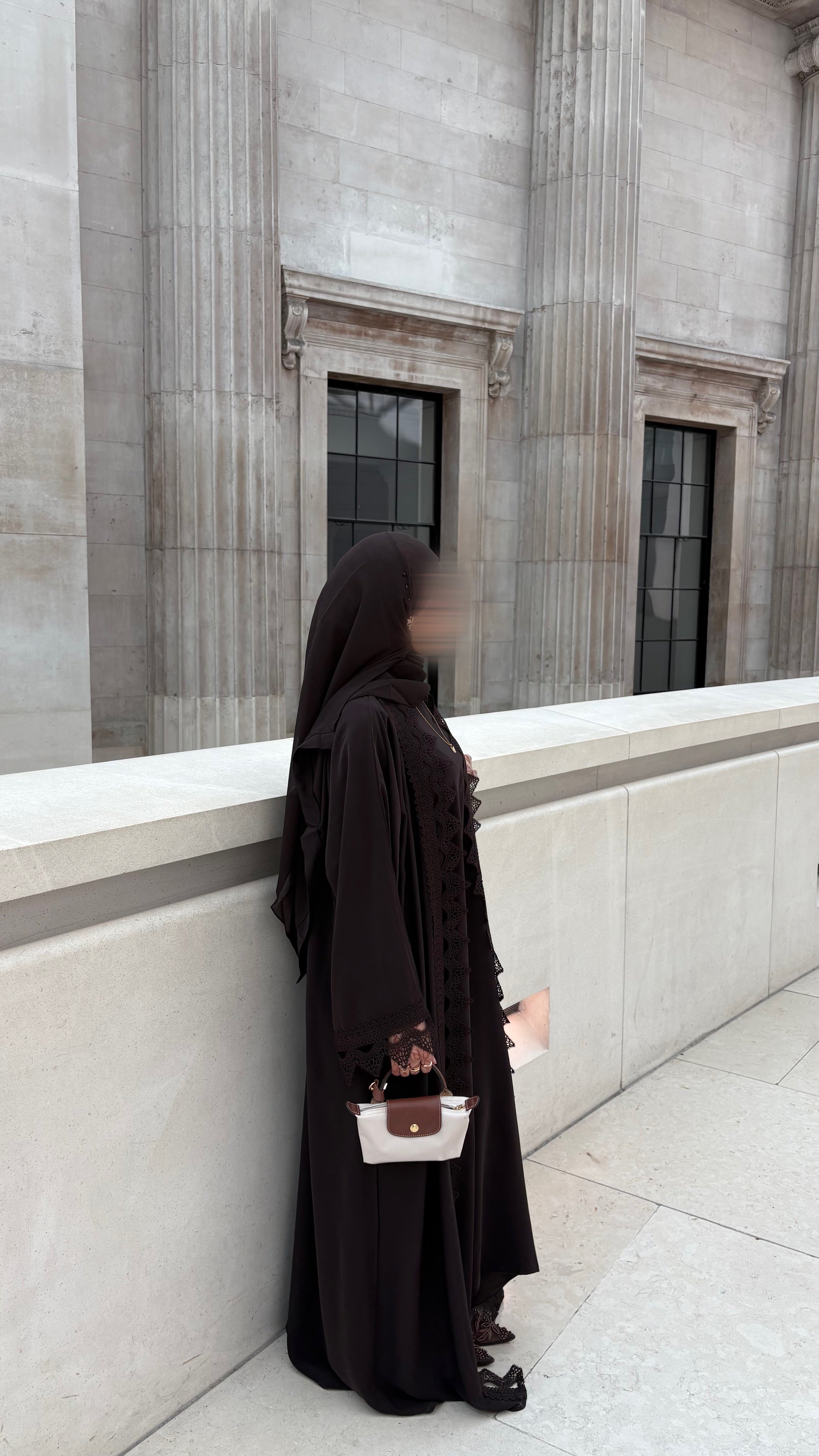 Sereen Lace Abaya 4 Piece Set – Brown Modest Abaya with Hijab, Slip Dress & Robe