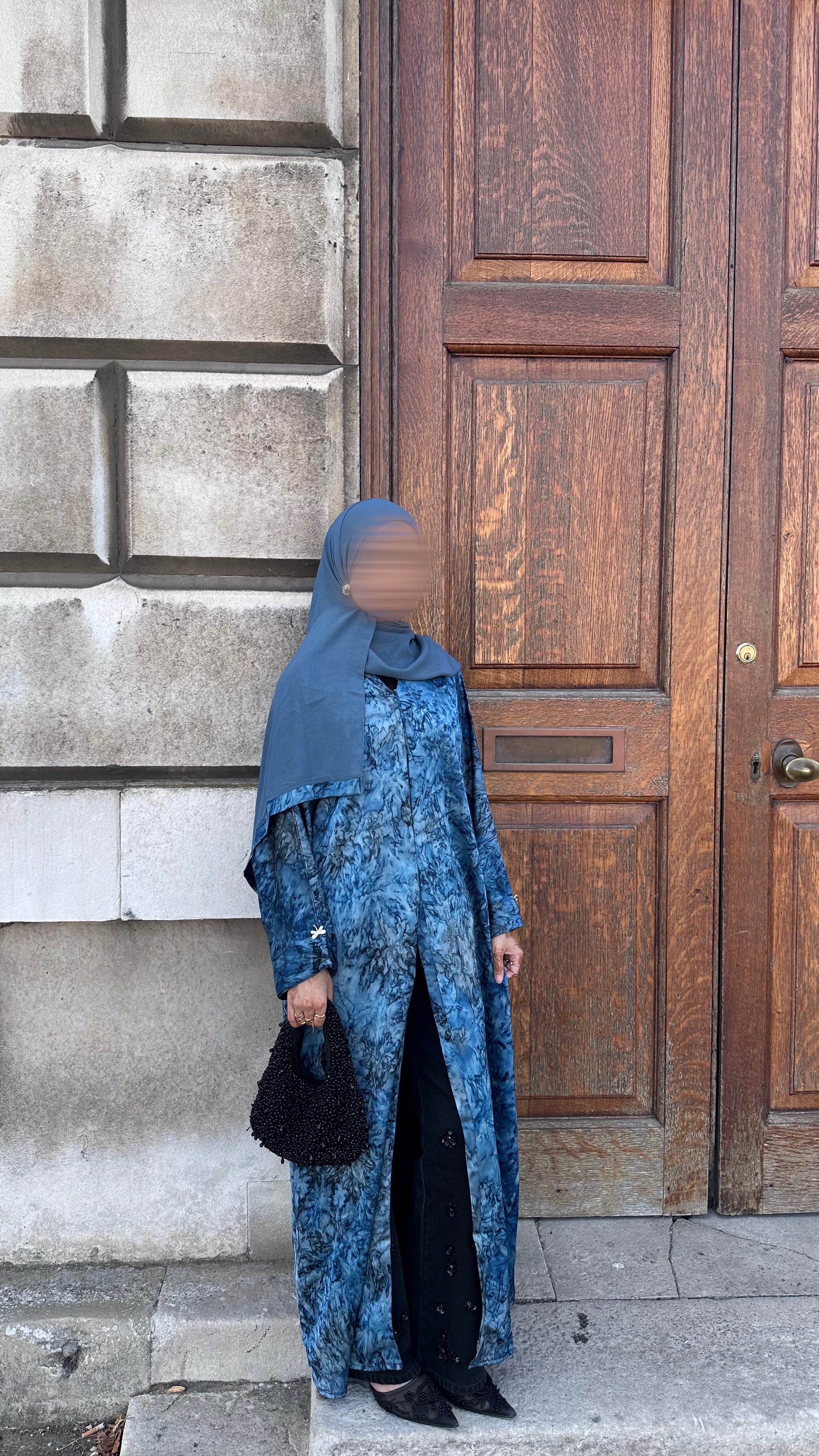 Avenra Printed Abaya 2 Piece Set – Teal Marble Modest Abaya with Hijab