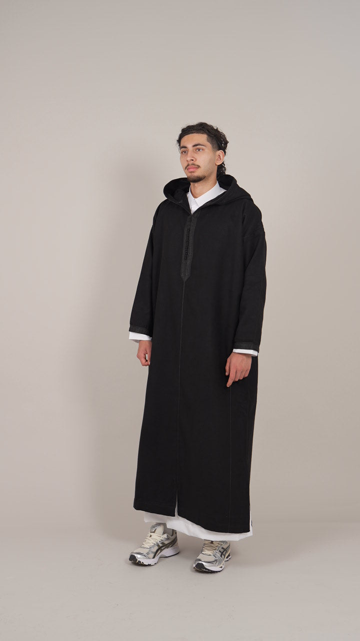 Black Moroccan Winter Djellaba Thobe - YAZIR