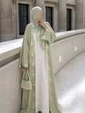 Sage Green Petal Lace Abaya With Hijab front view – From #1 Shop YAZIR – YAZIRCO